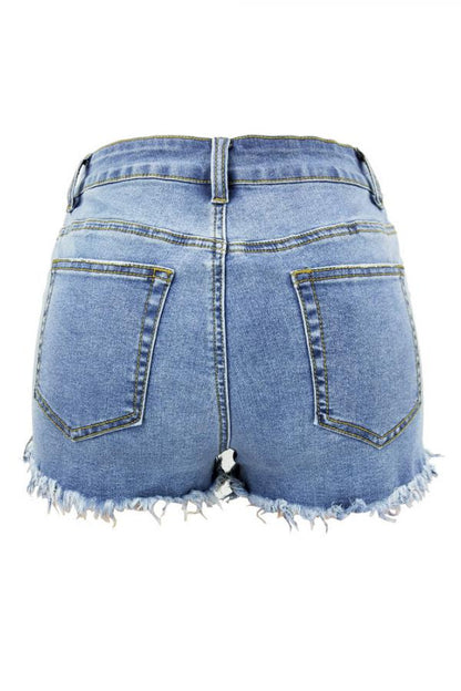 Denim Zipper Fly Sleeveless Mid Zippered Patchwork Split Straight Shorts