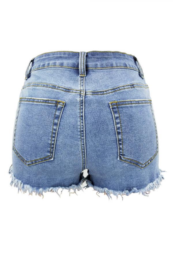 Denim Zipper Fly Sleeveless Mid Zippered Patchwork Split Straight Shorts