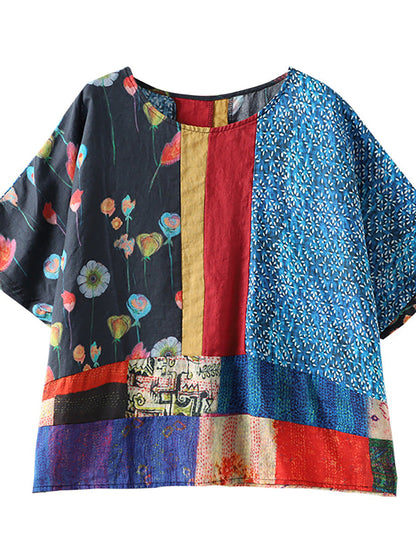 Summer Printed Loose Linen T-shirt Qw1032