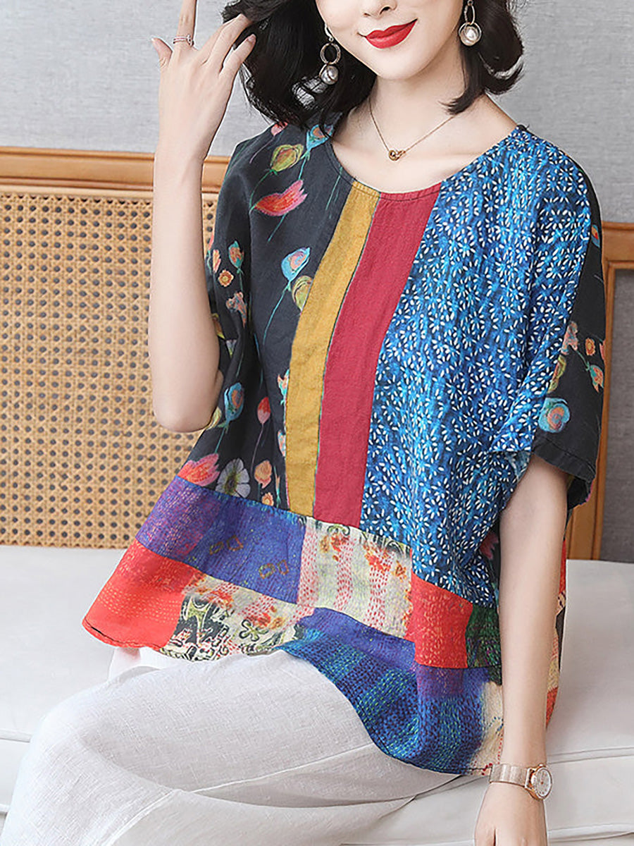 Summer Printed Loose Linen T-shirt Qw1032