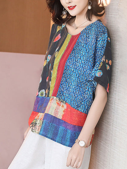 Summer Printed Loose Linen T-shirt Qw1032