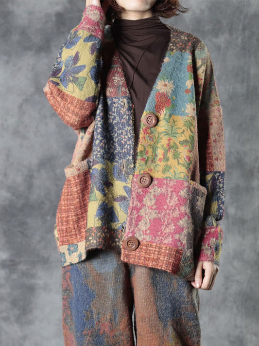 Autumn Colorful Flower Knitted Sweater Coat As1048