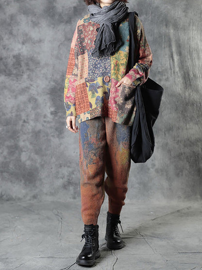 Autumn Colorful Flower Knitted Sweater Coat As1048