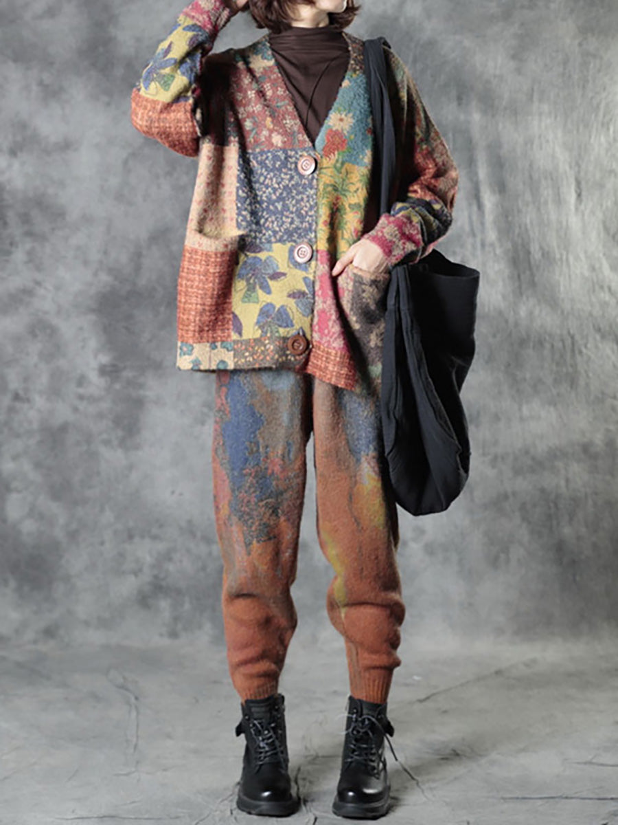 Autumn Colorful Flower Knitted Sweater Coat As1048
