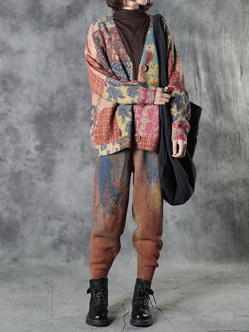 Autumn Colorful Flower Knitted Sweater Coat As1048