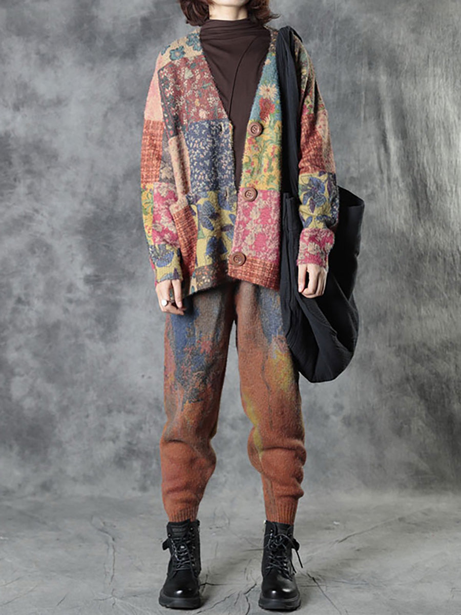 Autumn Colorful Flower Knitted Sweater Coat As1048