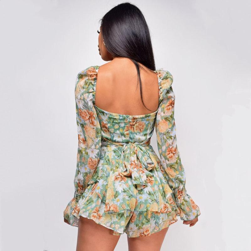 Square Neck Ruffle Romper
