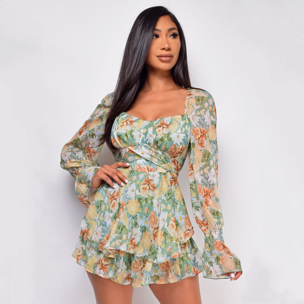 Square Neck Ruffle Romper