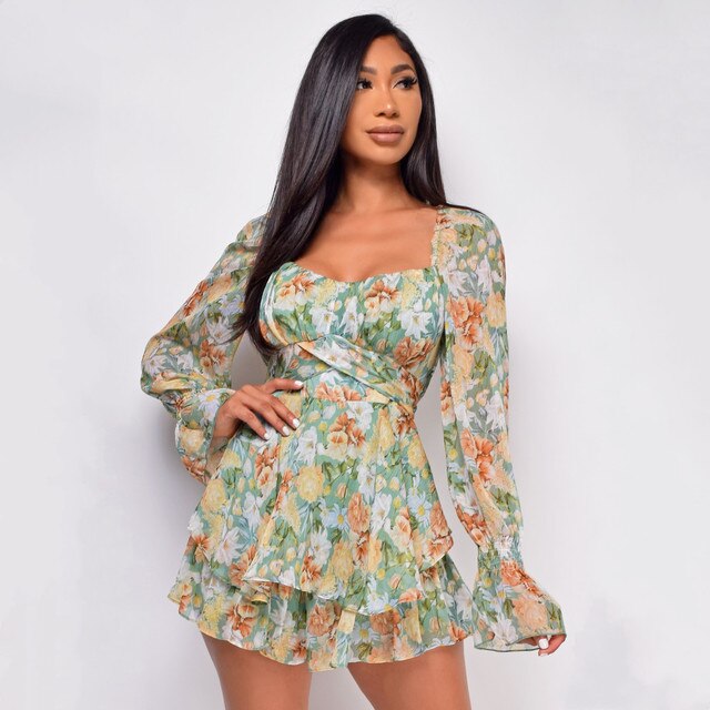 Square Neck Ruffle Romper