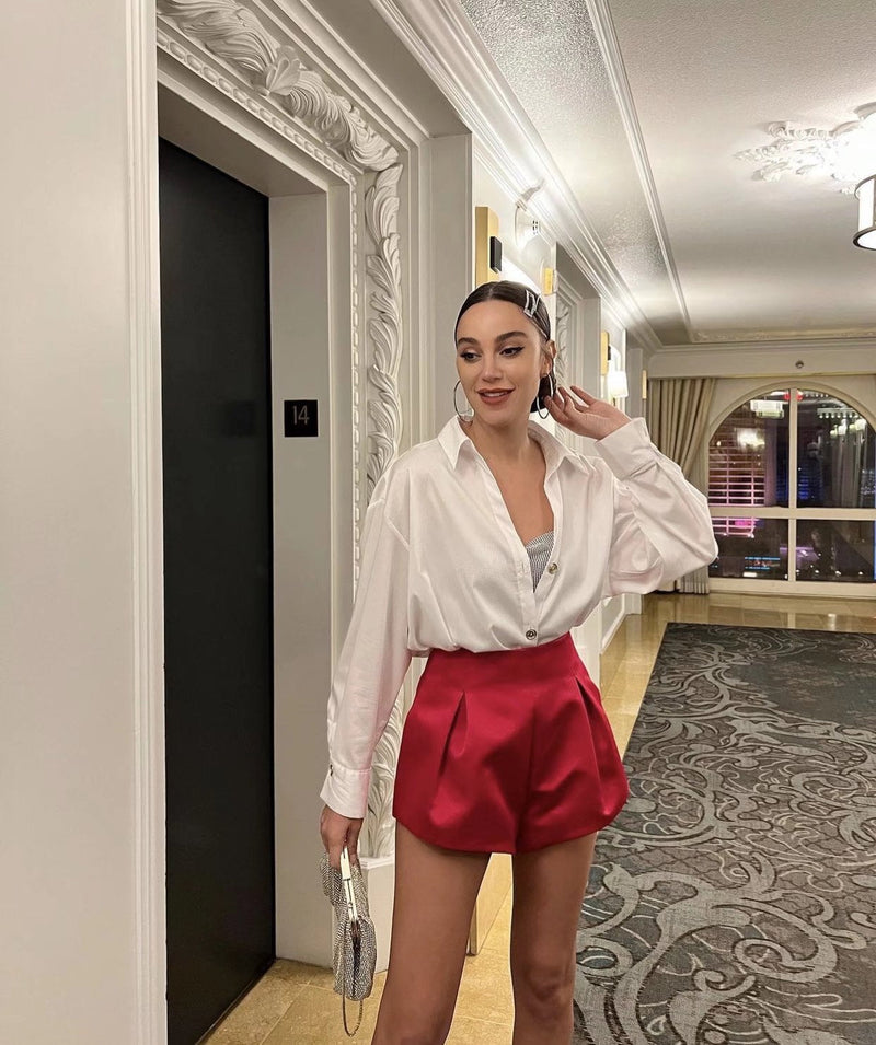 Hight Waist Hot-shorts Loose Flare Mini Shorts Wide Leg Color Shorts