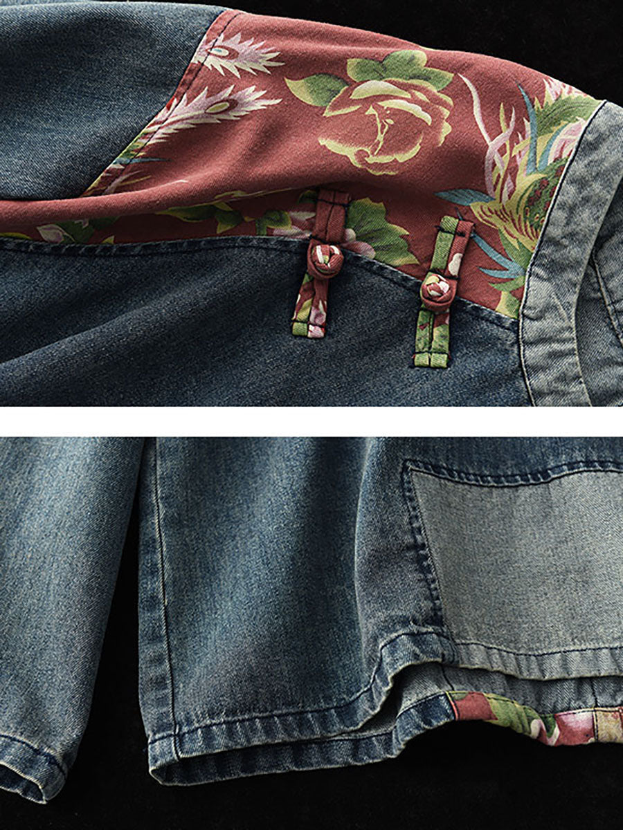 Retro Stitching Patchwork Print Denim Sweatshirt Sc1032