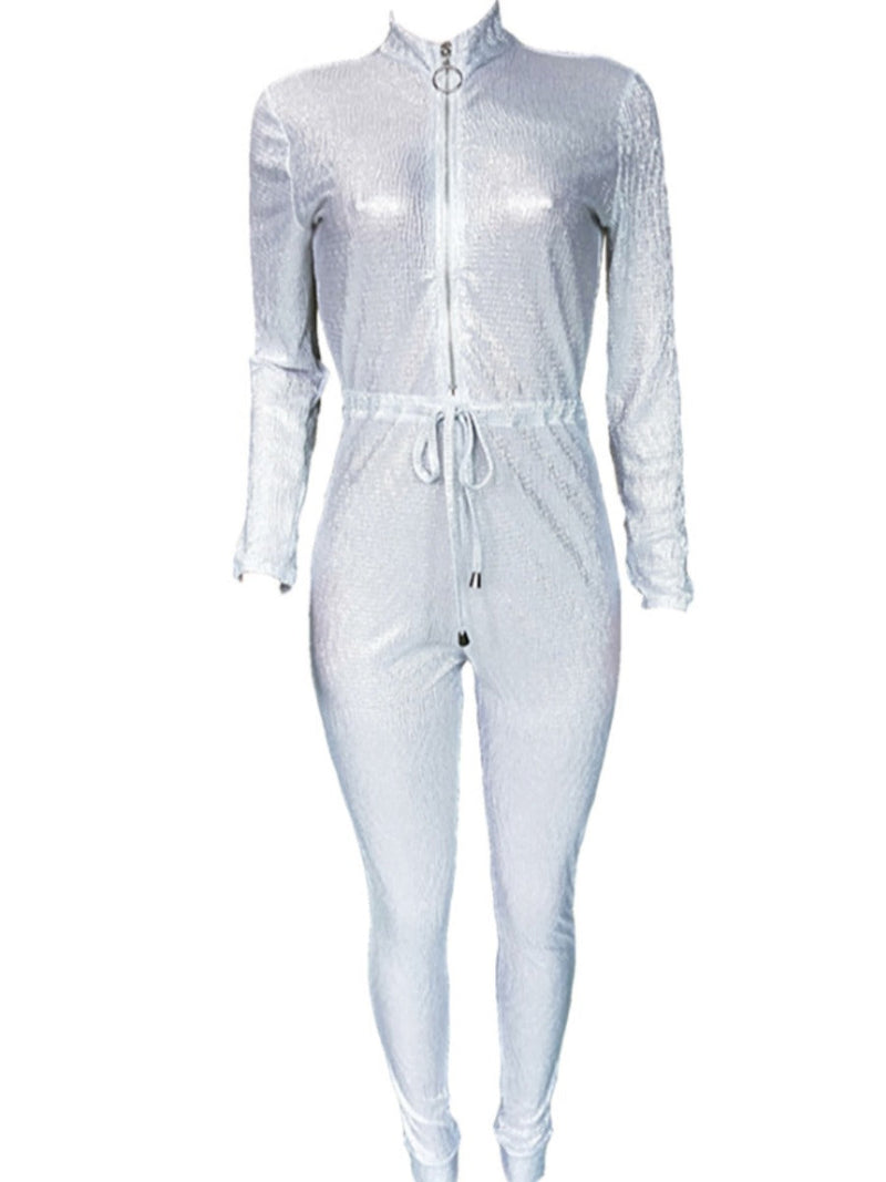 Sequined Zipper Design Jumpsuit Ar5080