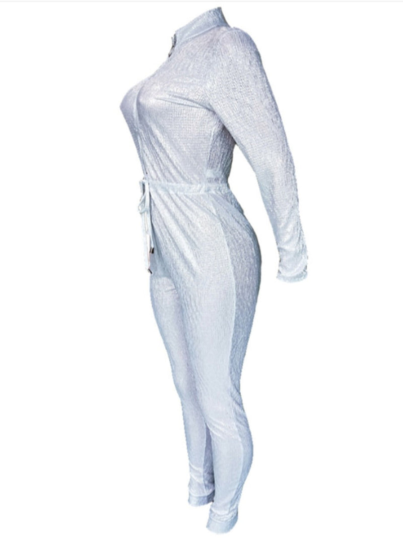 Sequined Zipper Design Jumpsuit Ar5080