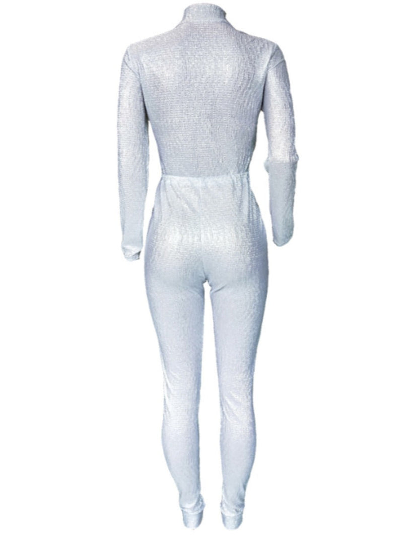 Sequined Zipper Design Jumpsuit Ar5080