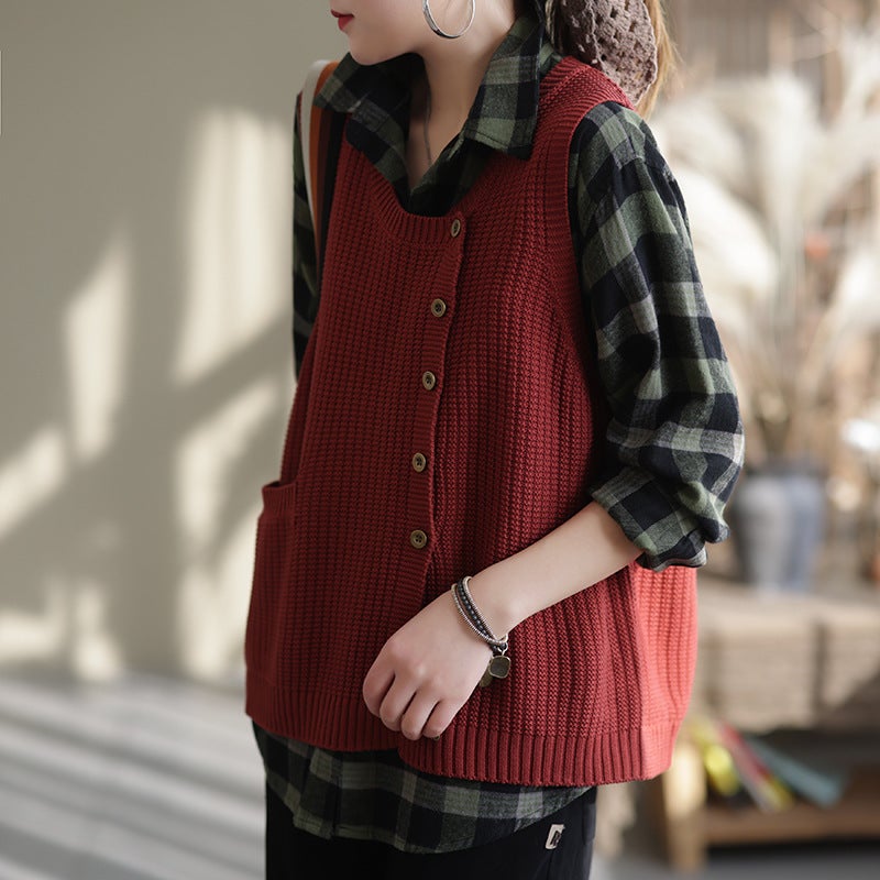 Winter Knitted Button Sleeveless Vest Waistcoat Sweater Op1017