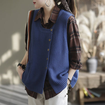 Winter Knitted Button Sleeveless Vest Waistcoat Sweater Op1017
