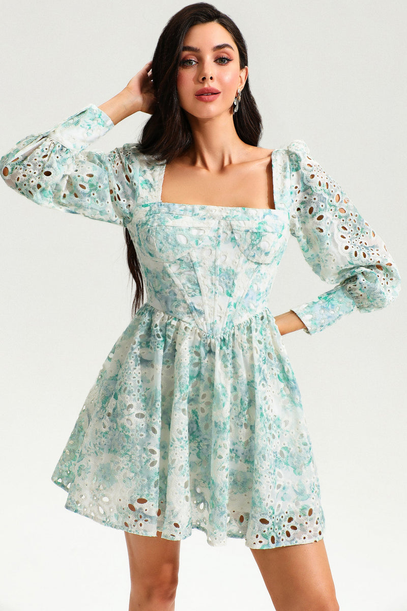 Puff Long Sleeve Ruffle Mini Dress