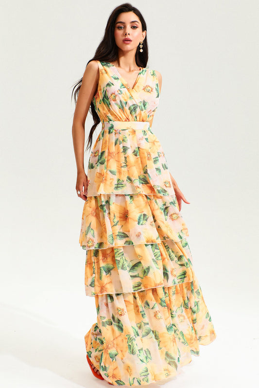 Backless Sleeveless Tiered Hem Maxi Dress