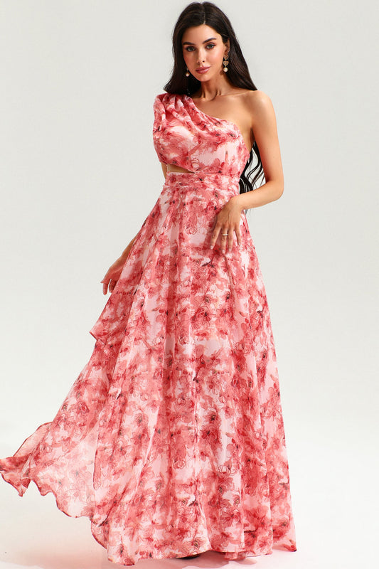 One-shoulder Cut-out Slit Maxi Dress