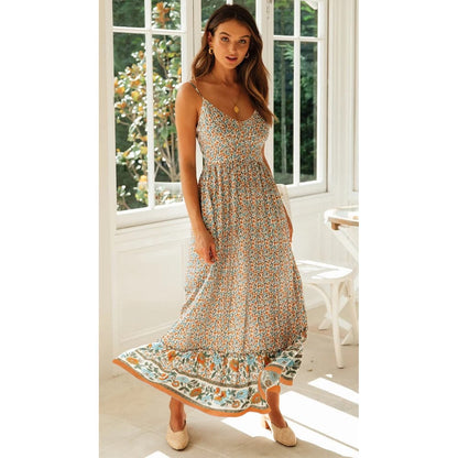 Summer V Neck Print Bohemia Long Dress