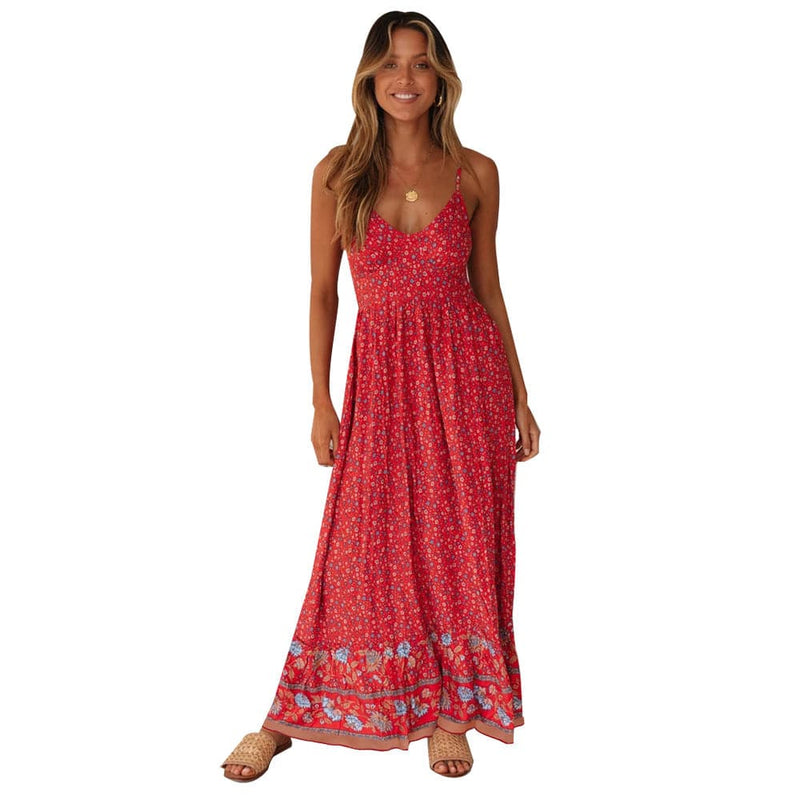 Summer V Neck Print Bohemia Long Dress