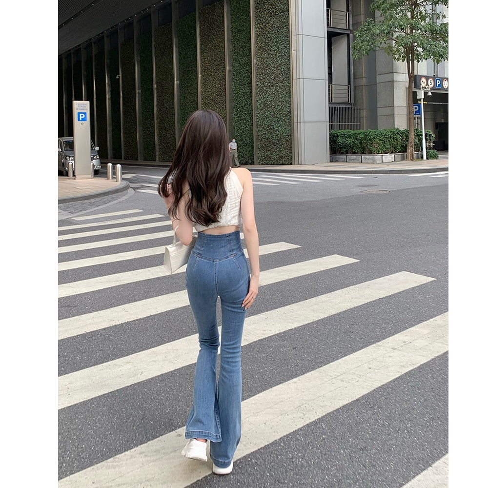 High Waist Hip Lift Skinny Jeans Elastic Slim Micro Horn Pants