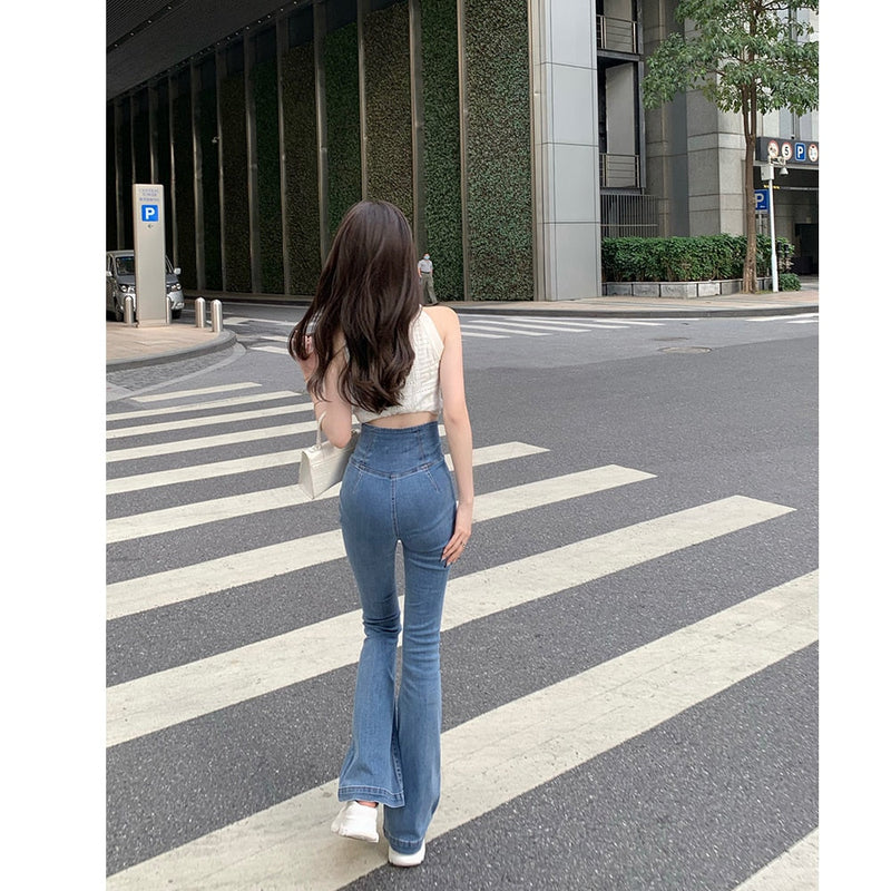 High Waist Hip Lift Skinny Jeans Elastic Slim Micro Horn Pants
