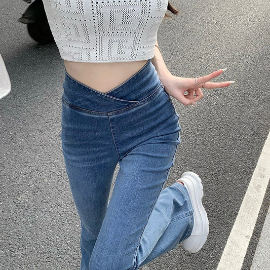 High Waist Hip Lift Skinny Jeans Elastic Slim Micro Horn Pants