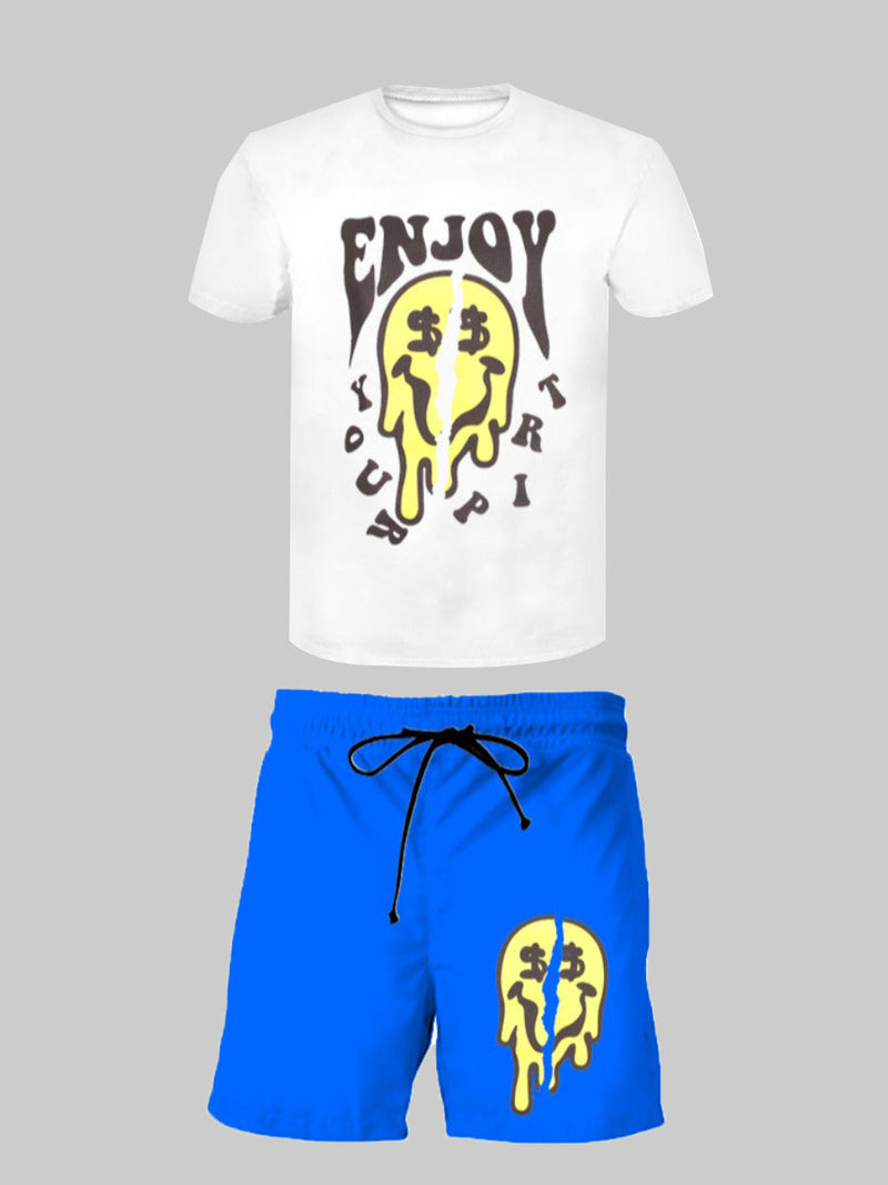 Cartoon Letter Print Drawstring Shorts Set Ar70137