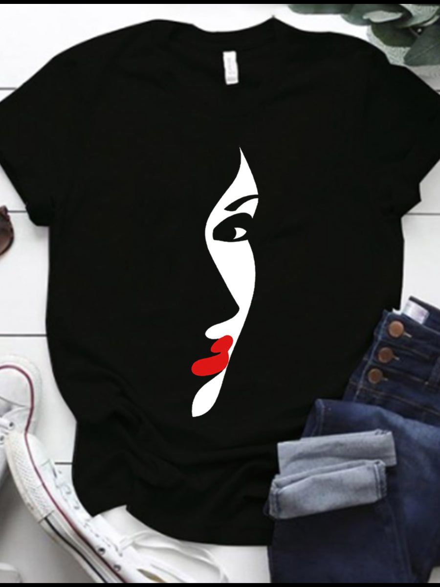 Figure Print Patchwork T-shirt Bo5073