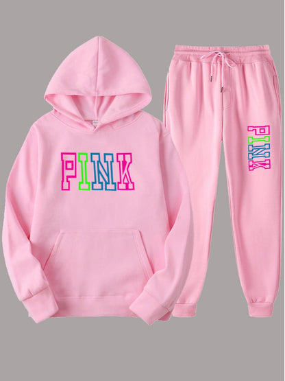 Pink Letter Print Pants Set Ar5057