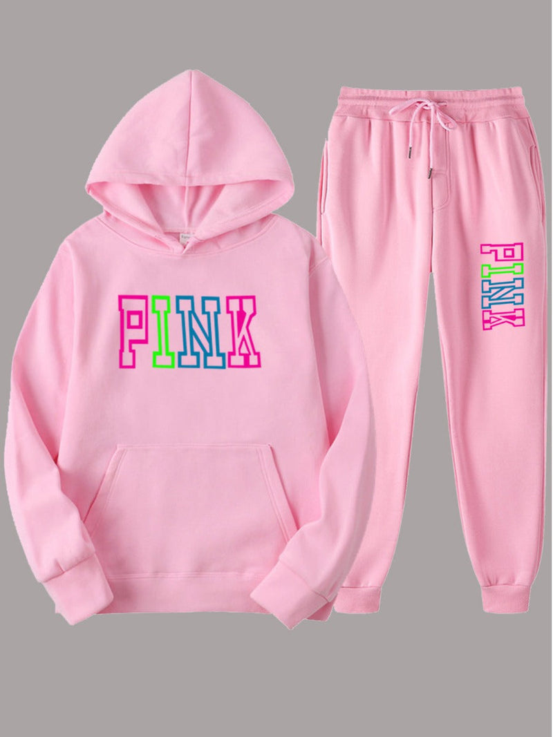 Pink Letter Print Pants Set Ar5051