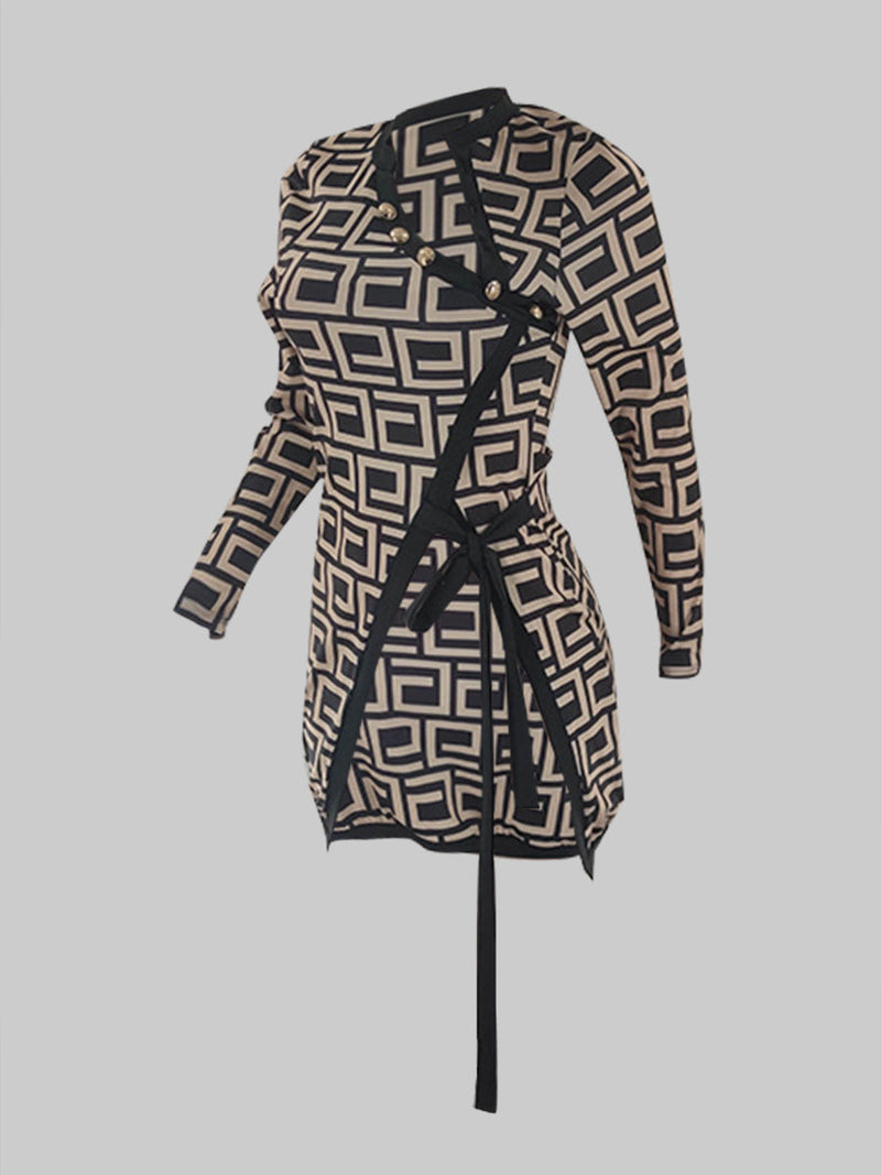Sxy Geometric Print Bandage Design Blouse Ar5062