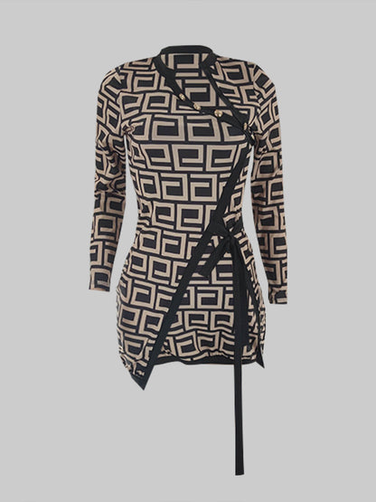 Sxy Geometric Print Bandage Design Blouse Ar5062