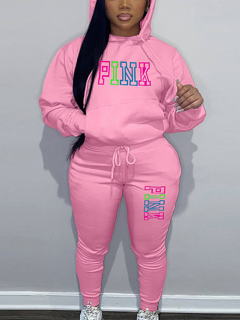 Pink Letter Print Pants Set Ar5057