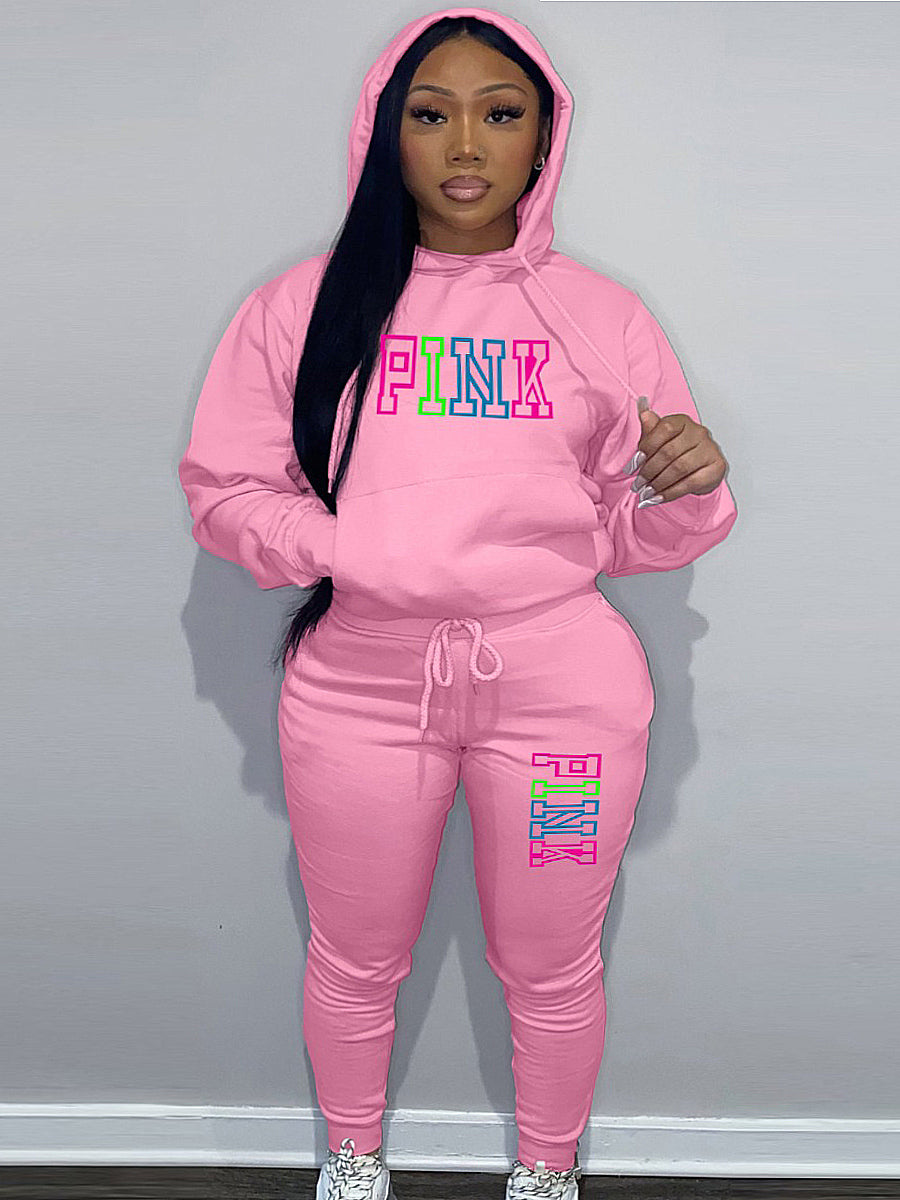 Pink Letter Print Pants Set Ar5051