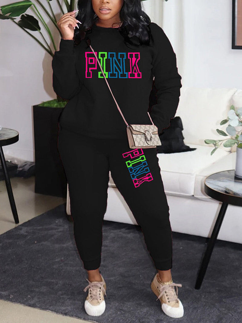 Pink Letter Print Pants Set Ar5051