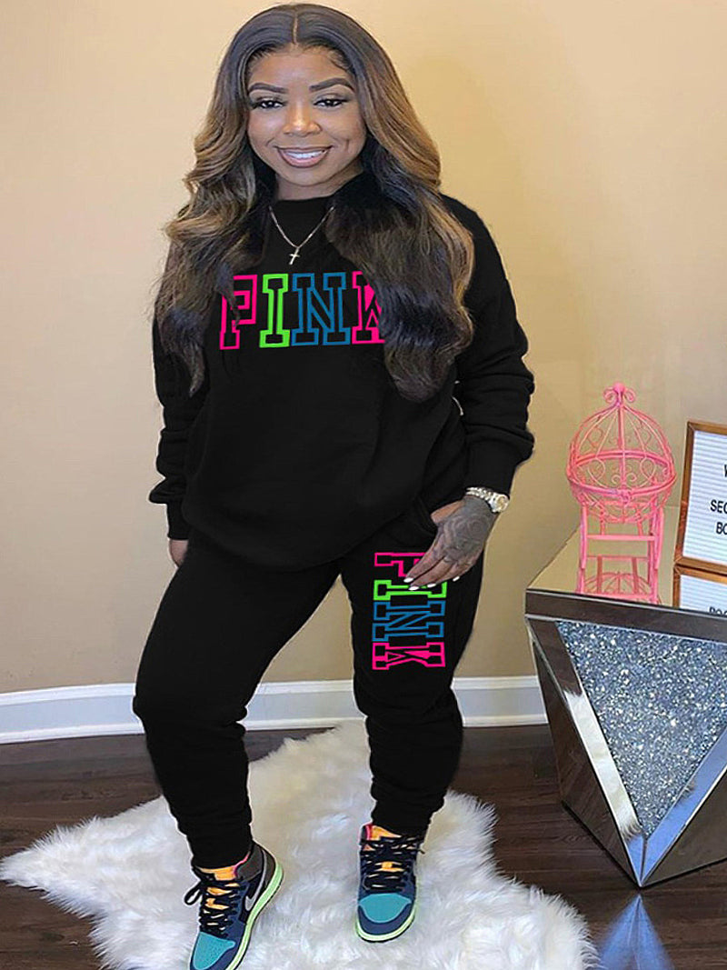 Pink Letter Print Pants Set Ar5051