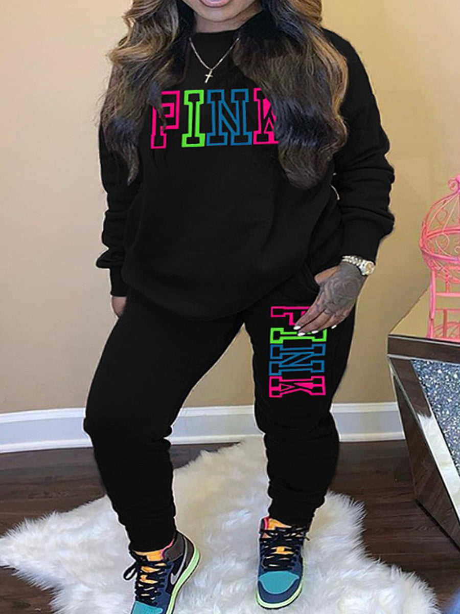 Pink Letter Print Pants Set Ar5051