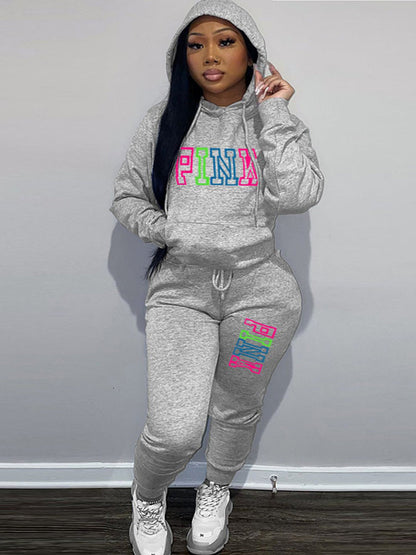 Pink Letter Print Pants Set Ar5057