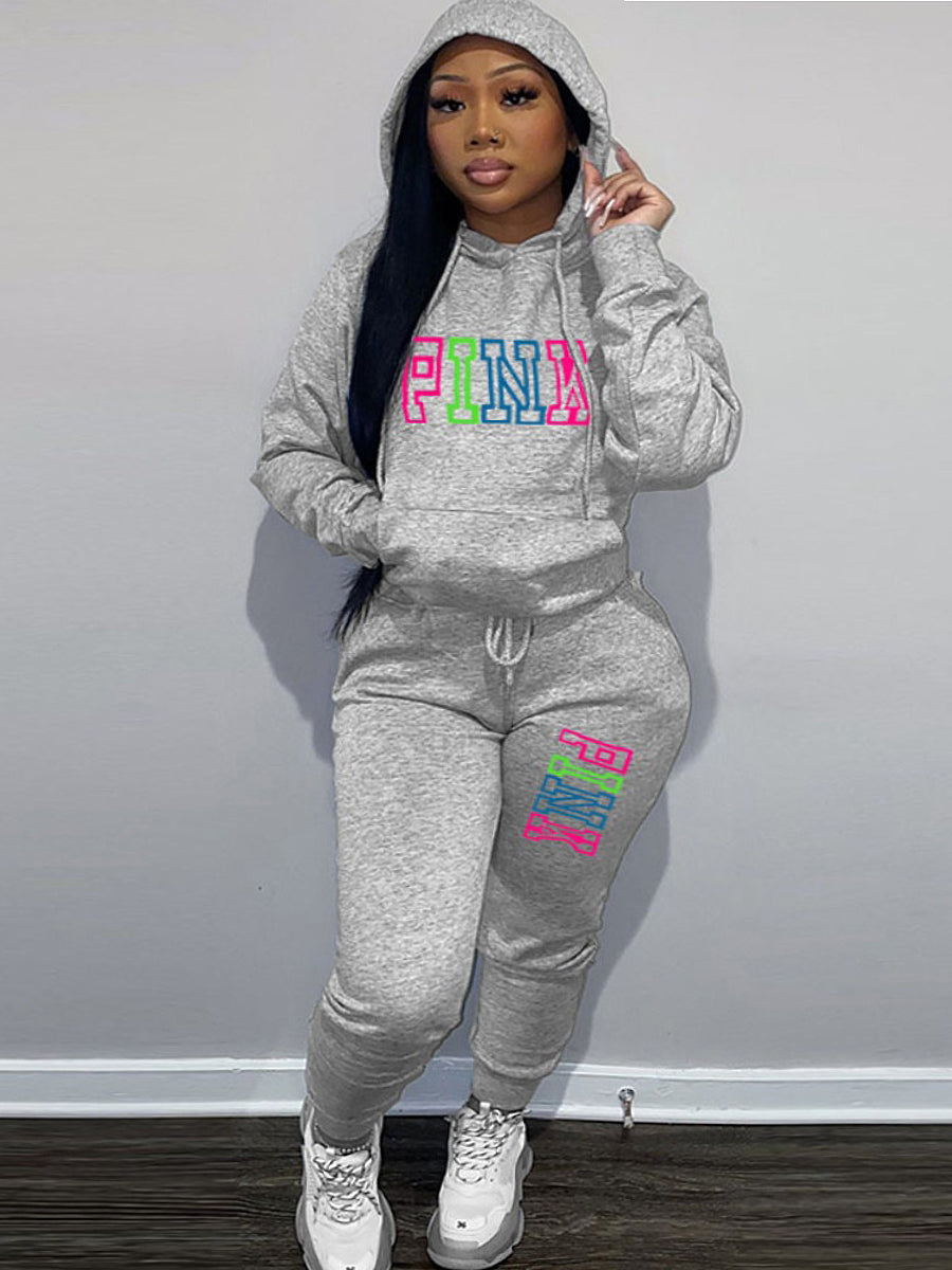 Pink Letter Print Pants Set Ar5051