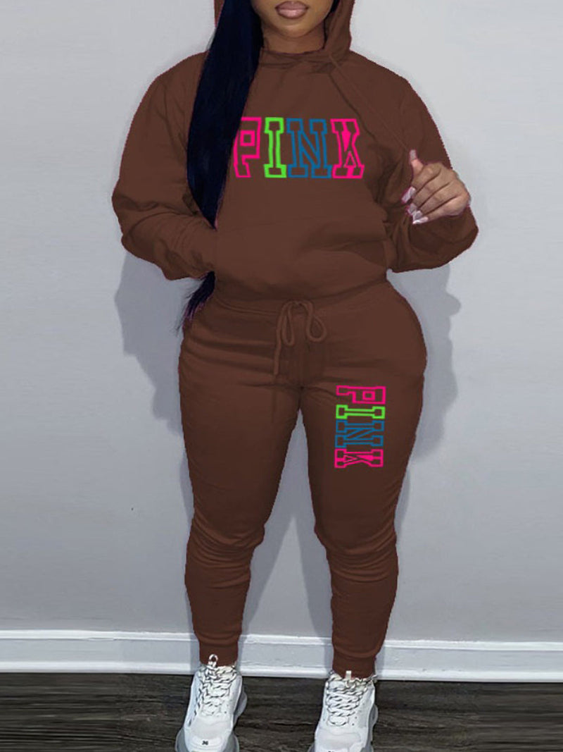 Pink Letter Print Pants Set Ar5057