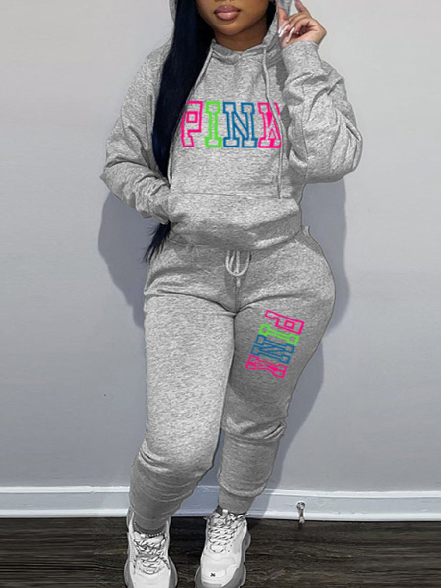 Pink Letter Print Pants Set Ar5051