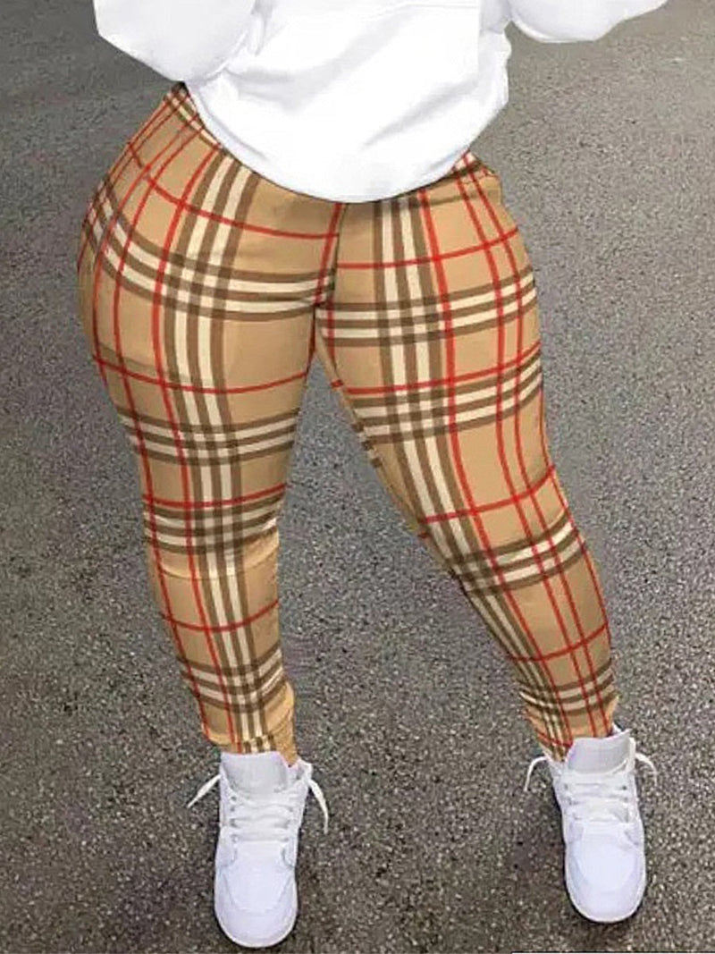 High Waist Plaid Print Pants Ar5068