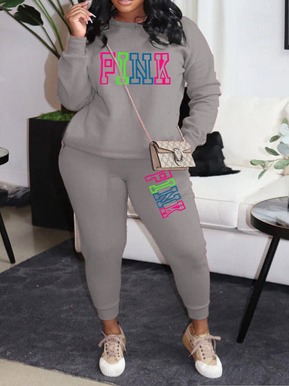 Pink Letter Print Pants Set Ar5057