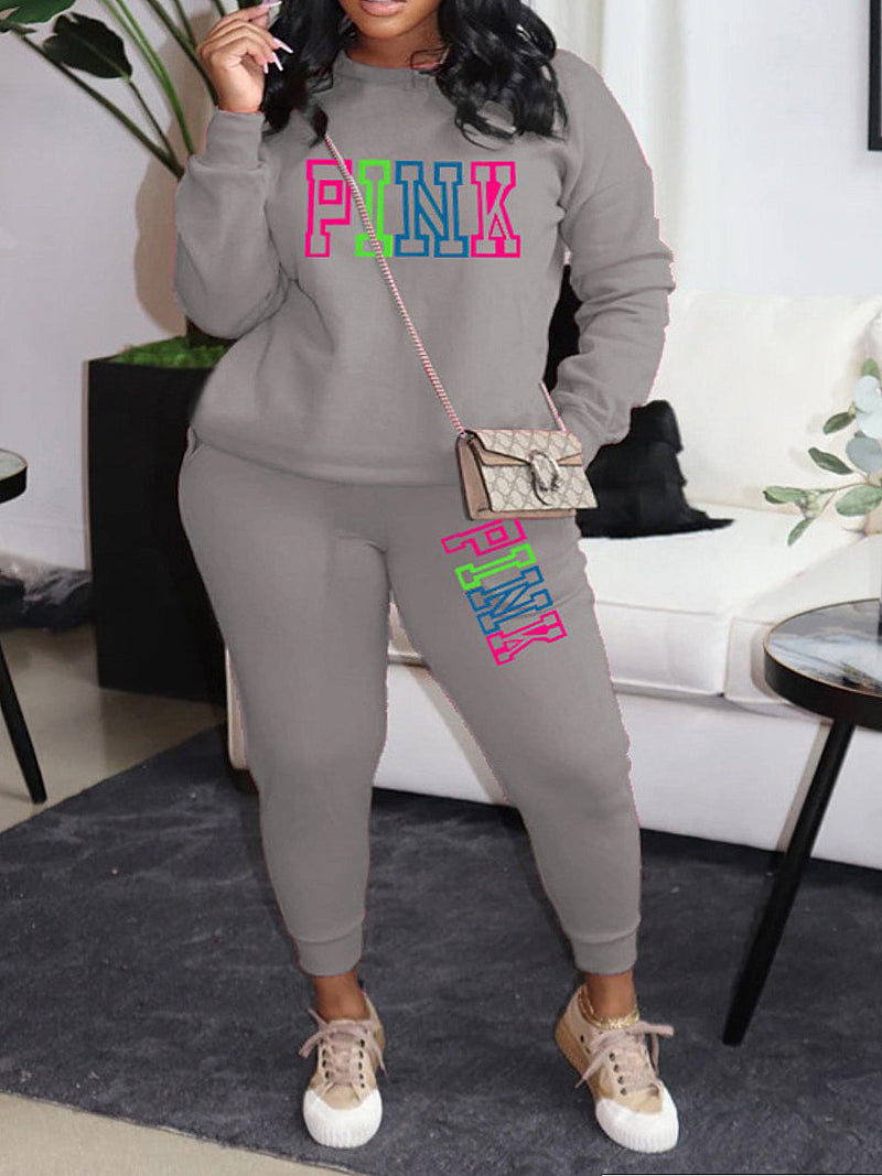 Pink Letter Print Pants Set Ar5057