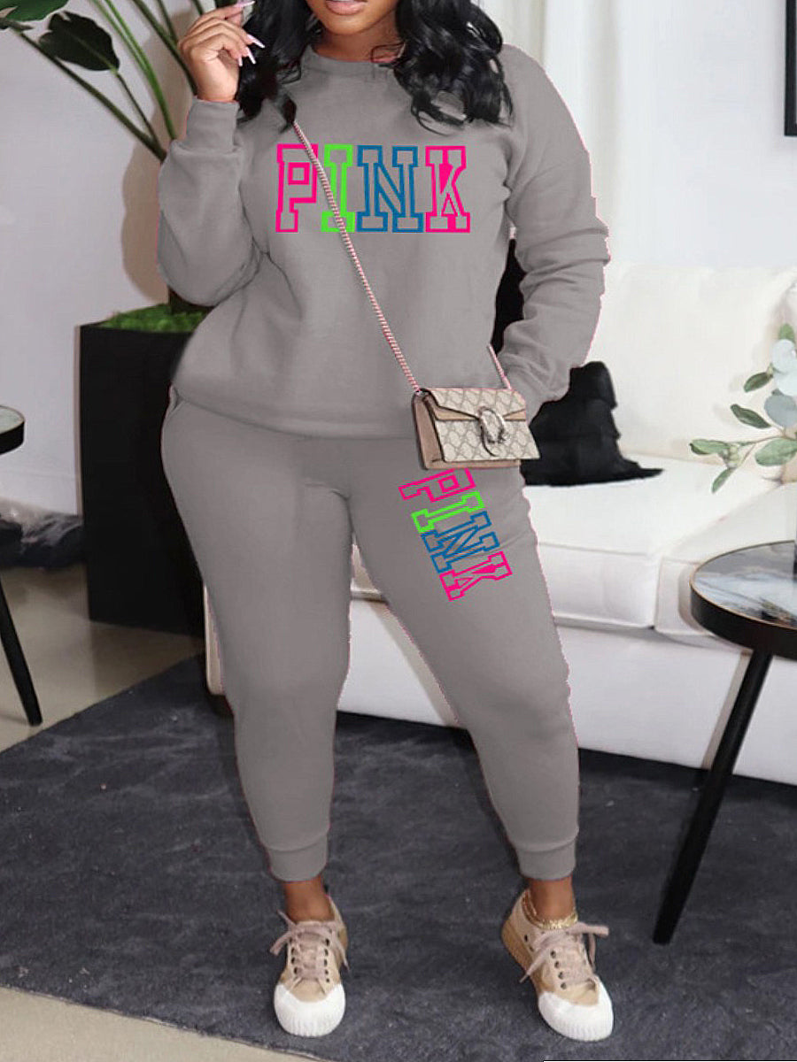 Pink Letter Print Pants Set Ar5051