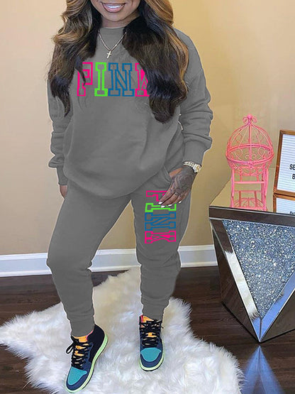 Pink Letter Print Pants Set Ar5057