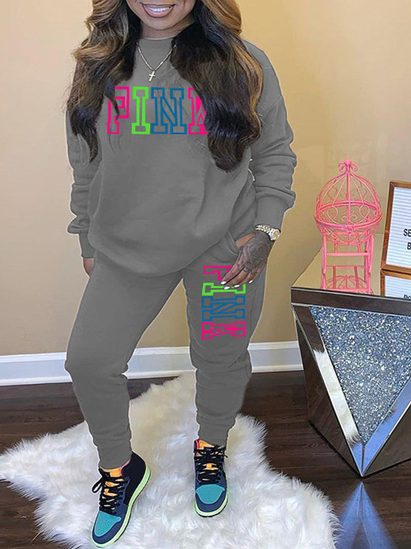 Pink Letter Print Pants Set Ar5051