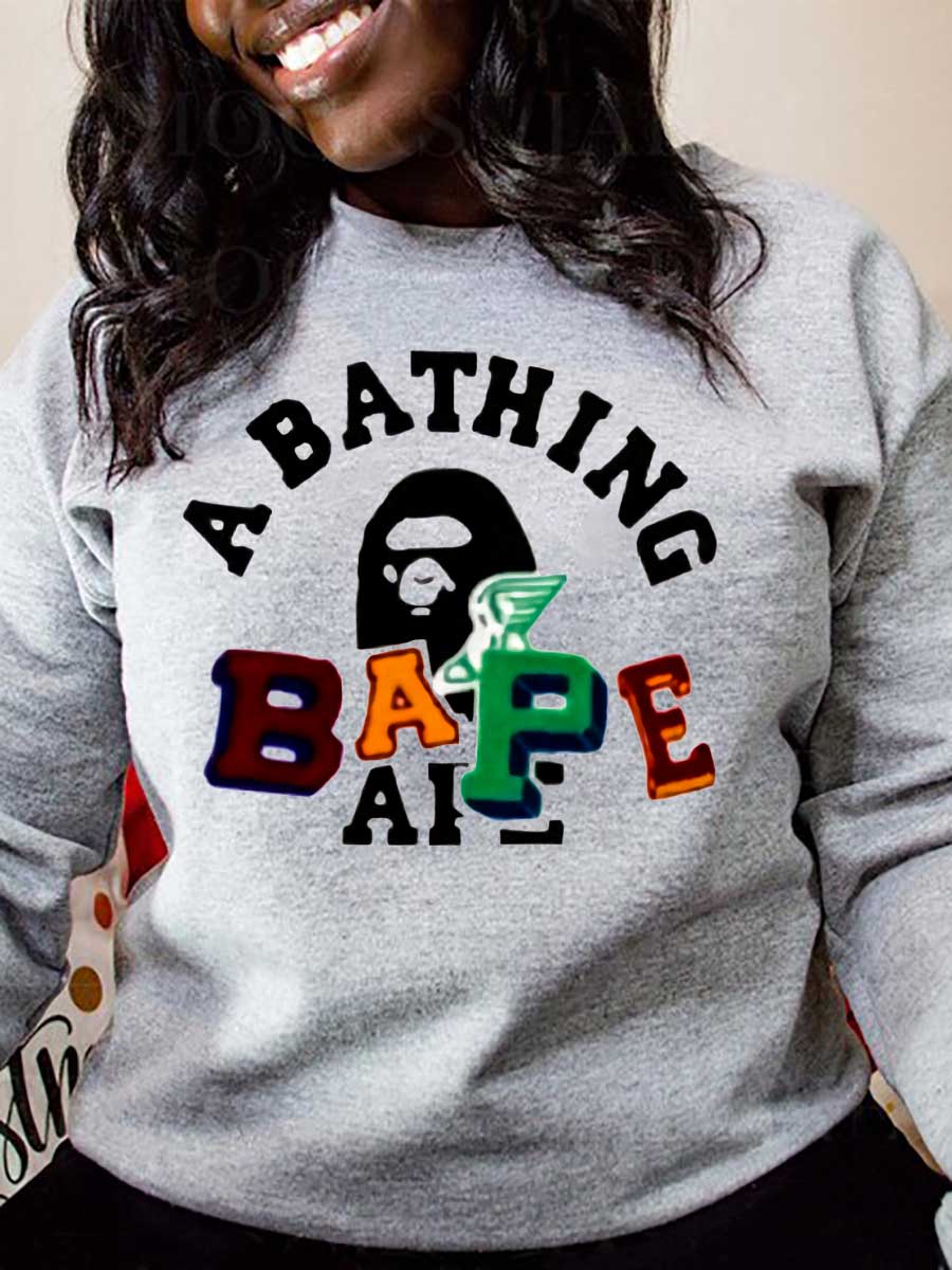 Figure Letter Print Sweatshirt Ar3072